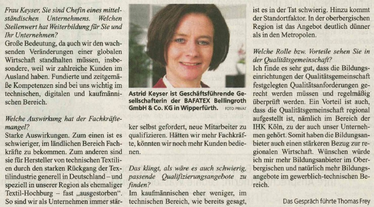 KStA Interview Astrid Keyser Job Karriere 13 Januar 2018 Ausschnitt